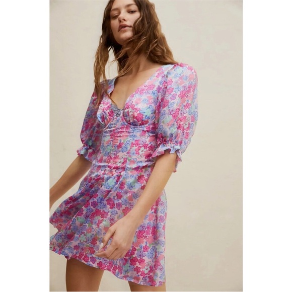 For Love and Lemons Angie Mini Floral Dress Size Small NWT - Picture 2 of 12